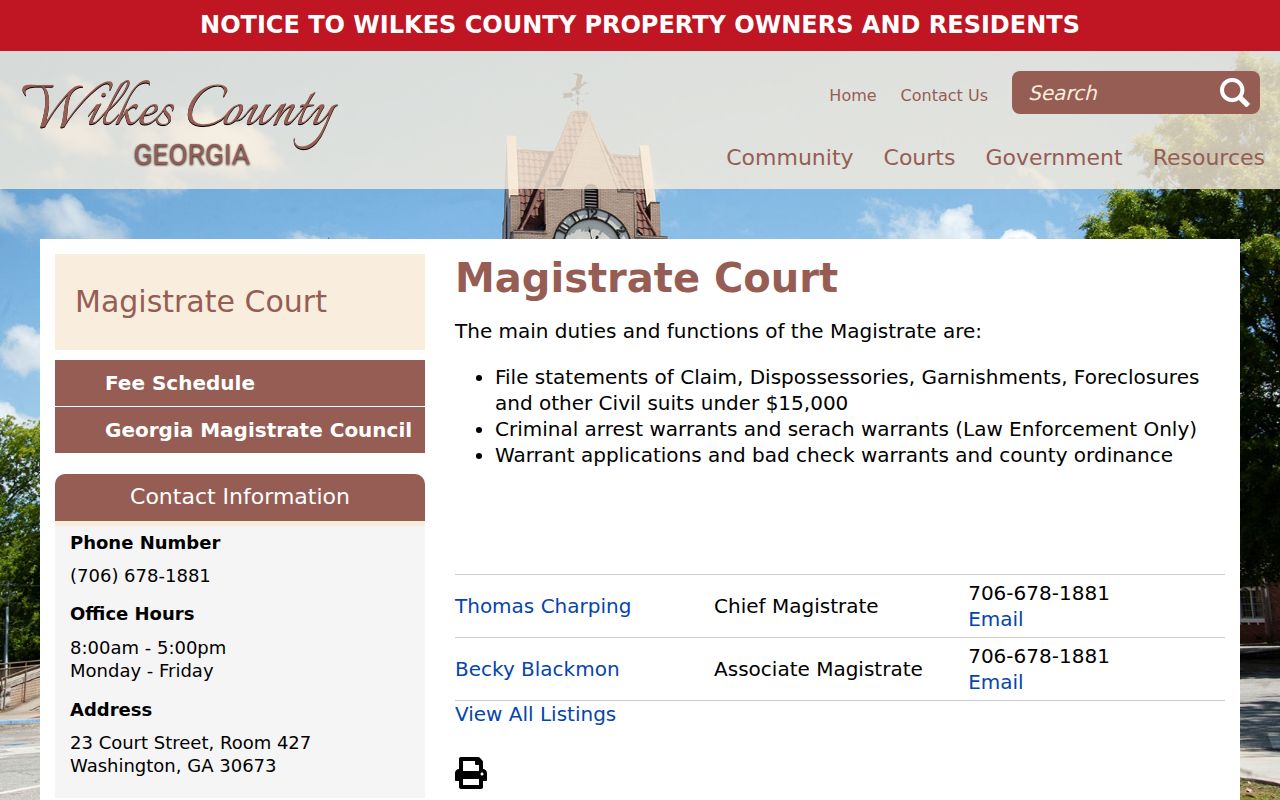 Wilkes County Magistrate Court warrant application and law-enforcement warrant information