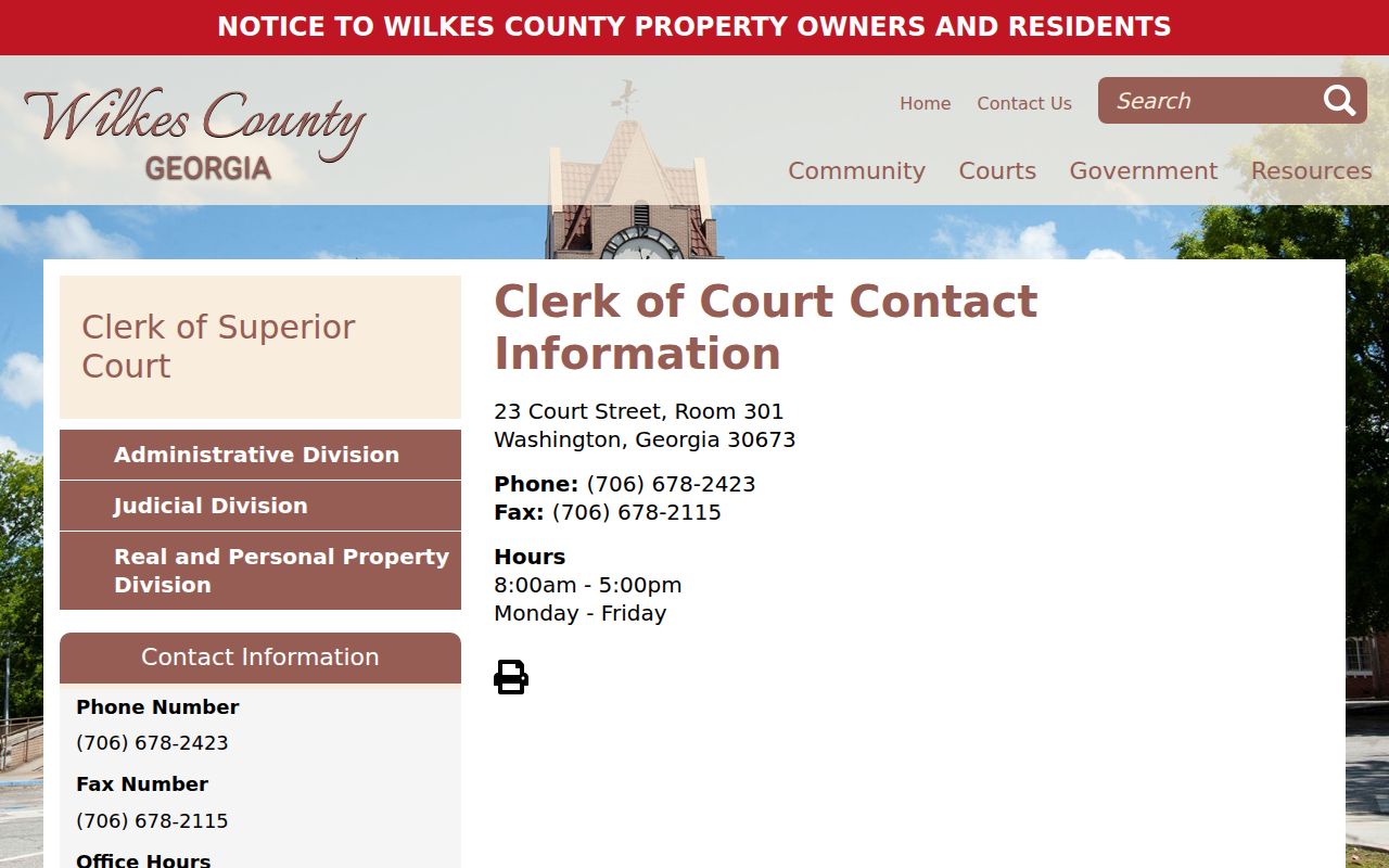 Wilkes County warrant records Superior Clerk contact details